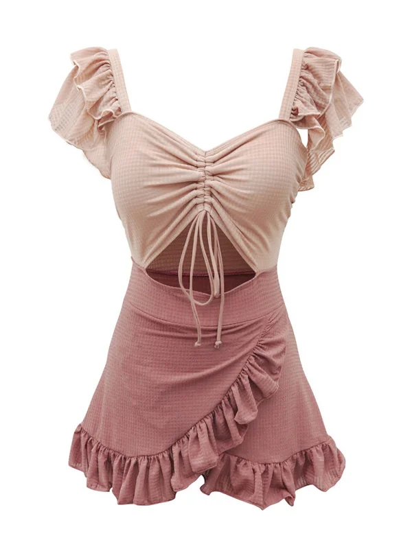 Retro 1940s Ruffled Keyhole SwimsuitString bikini