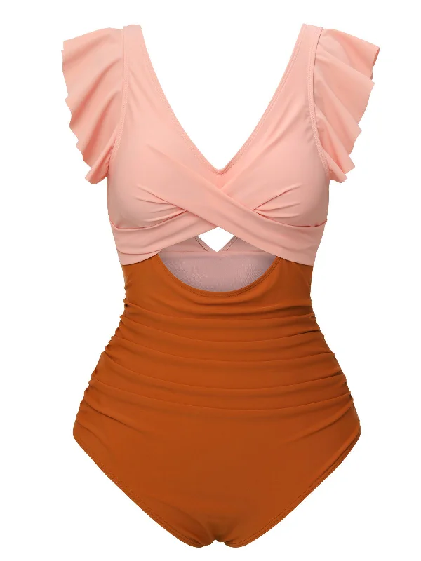 Skin & Orange 1940s Ruffle Cutout SwimsuitOversized bikini