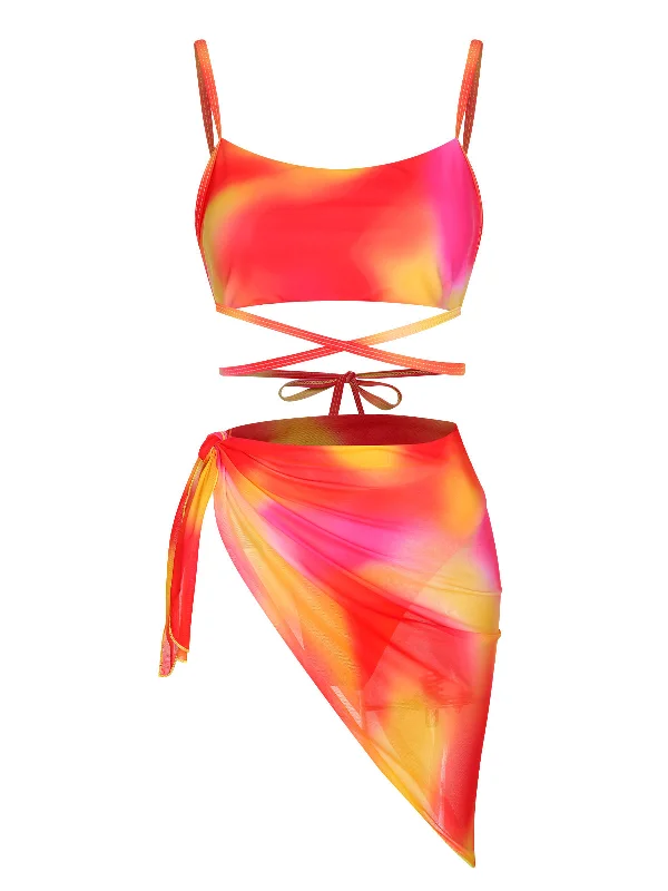 Multicolor 1960s Spaghetti Strap Swimsuit SetBikini jewelry