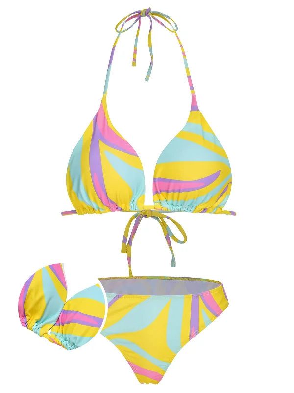 1950s Colorful Halter Bikini Set & Cover-UpSupportive bikini