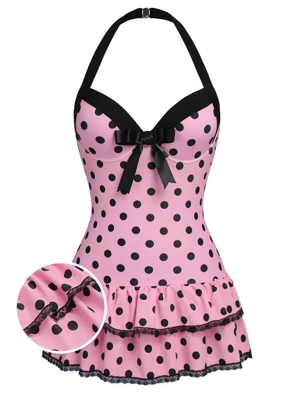 [Plus Size] Pink 1940s Polka Dots Hater SwimsuitVegan bikini