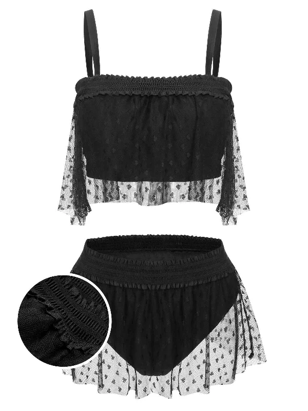 [Plus Size] Black 1950s Strap Mesh SwimsuitMicro bikini