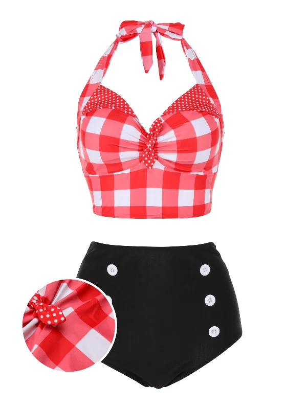 Red 1950s Plaid Halter Bikini SetOversized bikini