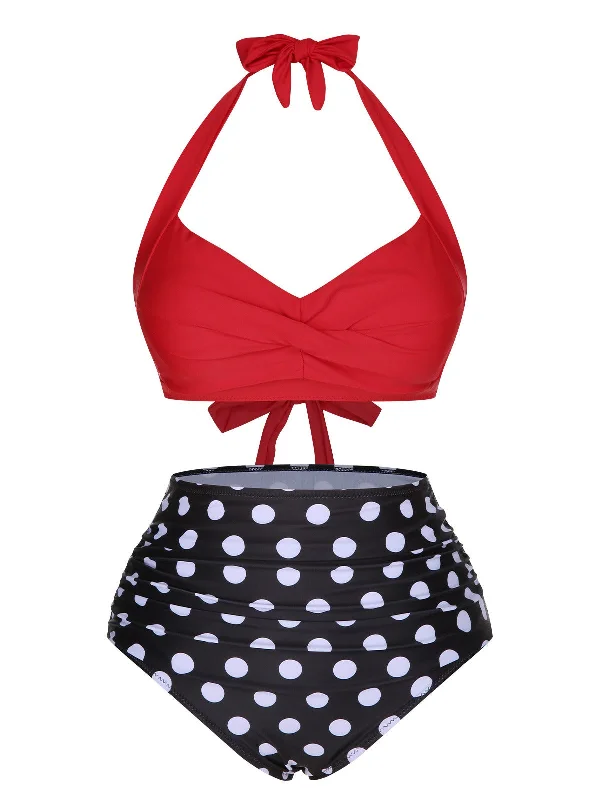 1960s Polka Dot Halter Back Strap SwimsuitBikini dress