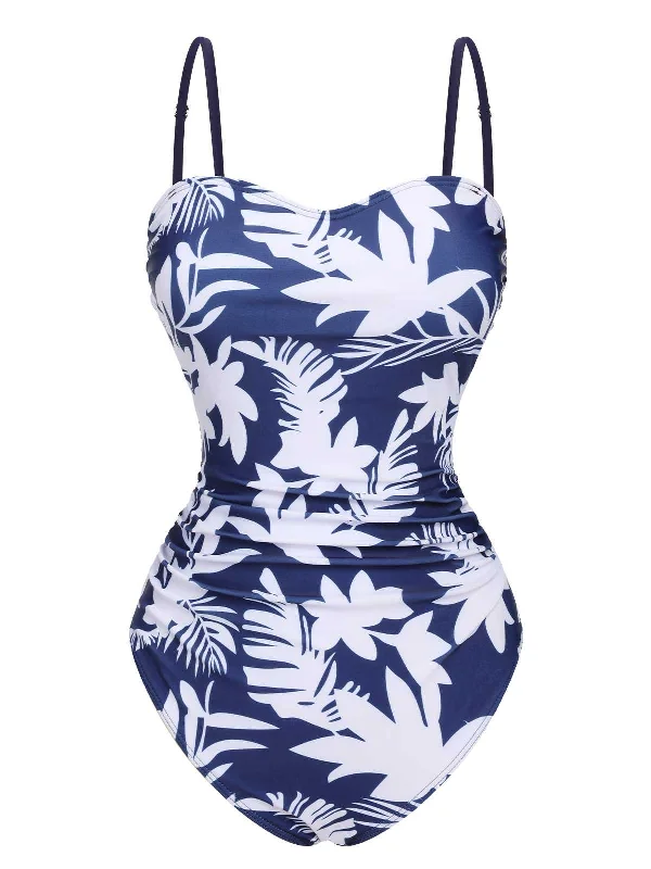 1960s Spaghetti Strap Plants Solid One-Piece SwimsuitVegan bikini