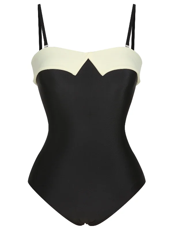 Black White 1950s Solid Bandeau SwimsuitEco-friendly bikini