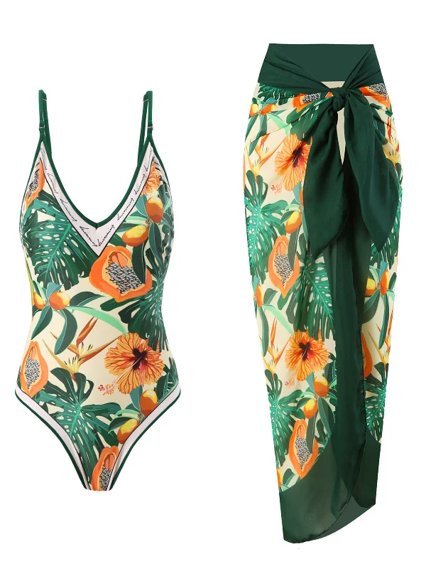 1950s Tropical Print One-Piece Swimsuit & Cover-UpBikini clutch