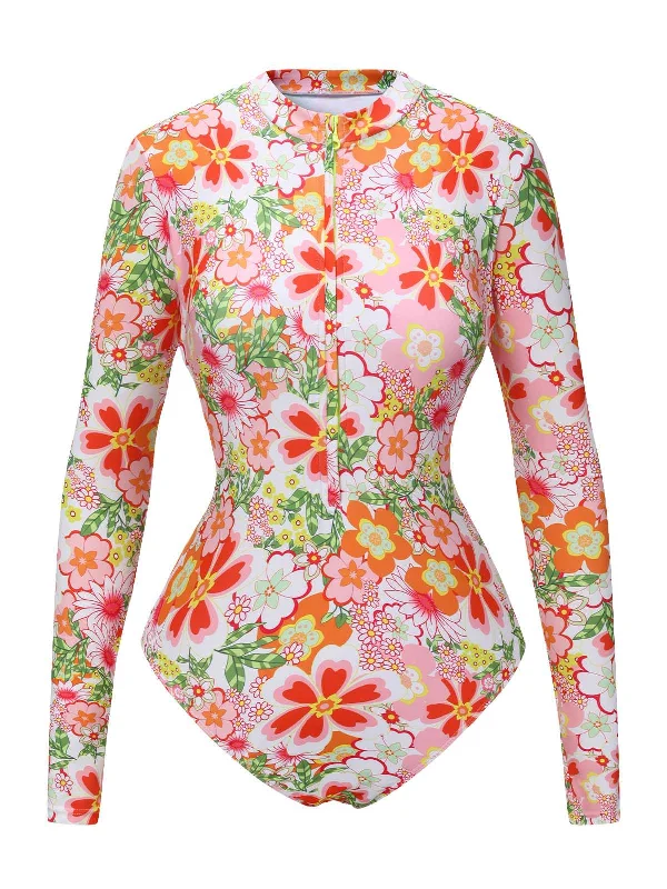 1970s Colorful Floral Print One-Piece SwimsuitEco-friendly bikini