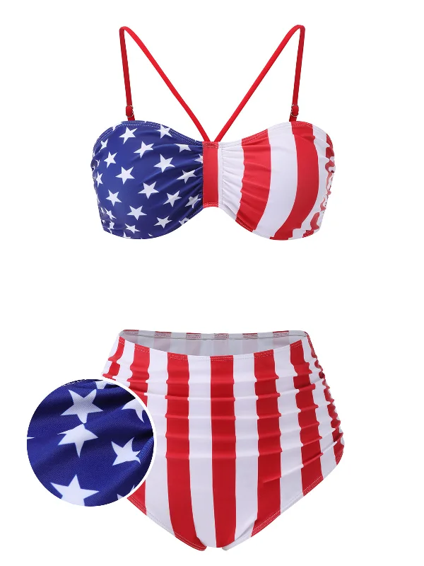 1940s Flag Independence Day Patchwork SwimsuitHigh-waist bikini