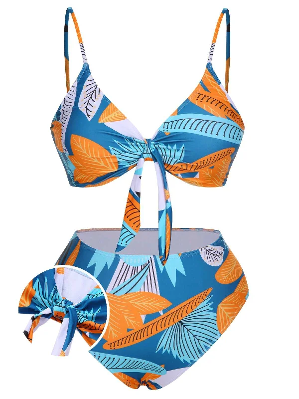 [Plus Size] 1940s Spaghetti Strap Print Swimsuit & Cover-UpBikini briefs