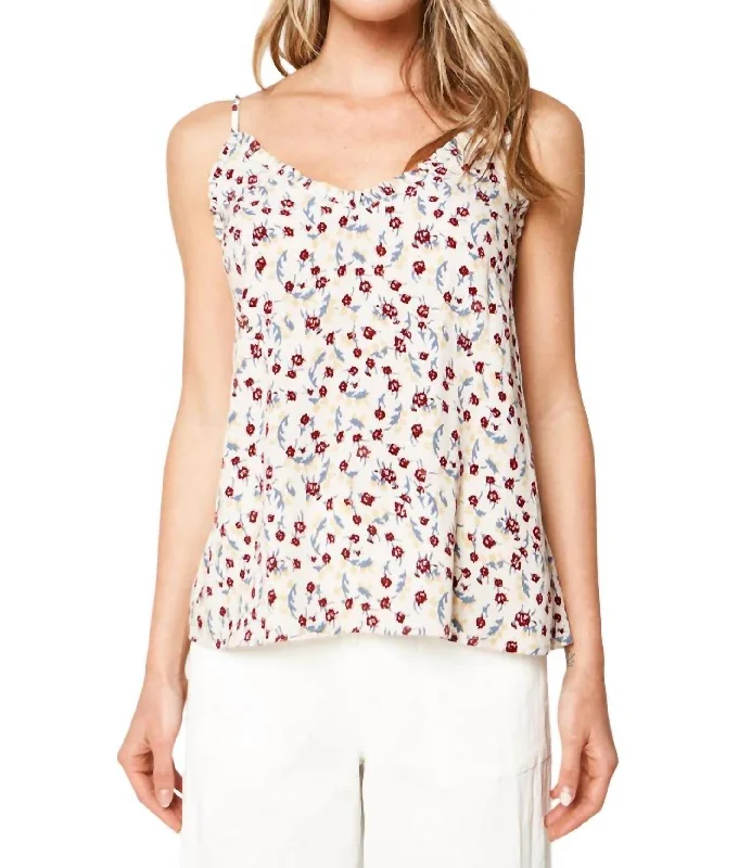 Brookside Floral Print Ruffle Cami In Creme-MultiCamisolePegasus