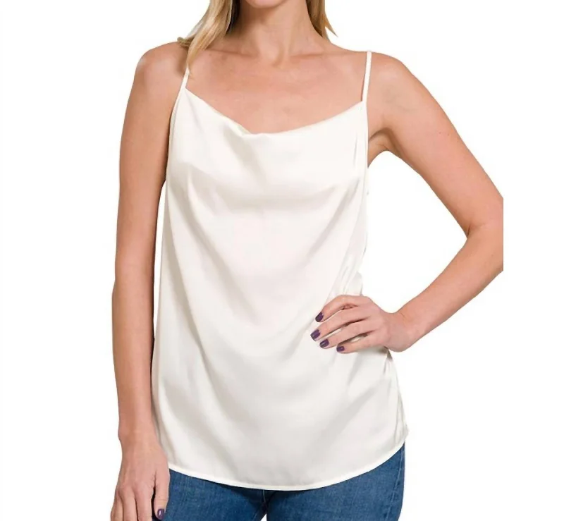 Satin Charmuese Cowl Neck Cami In IvoryCamisoleEdge