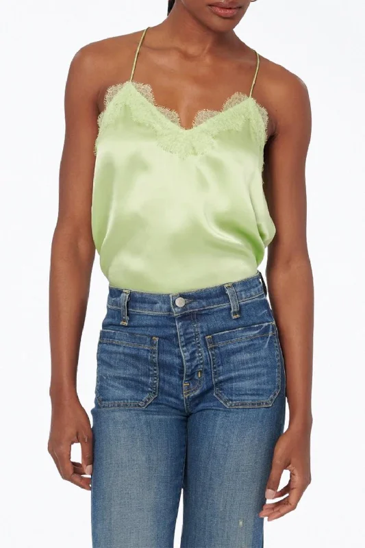 Racer Lace-Trim Silk Camisole In Neo MintCamisoleRise