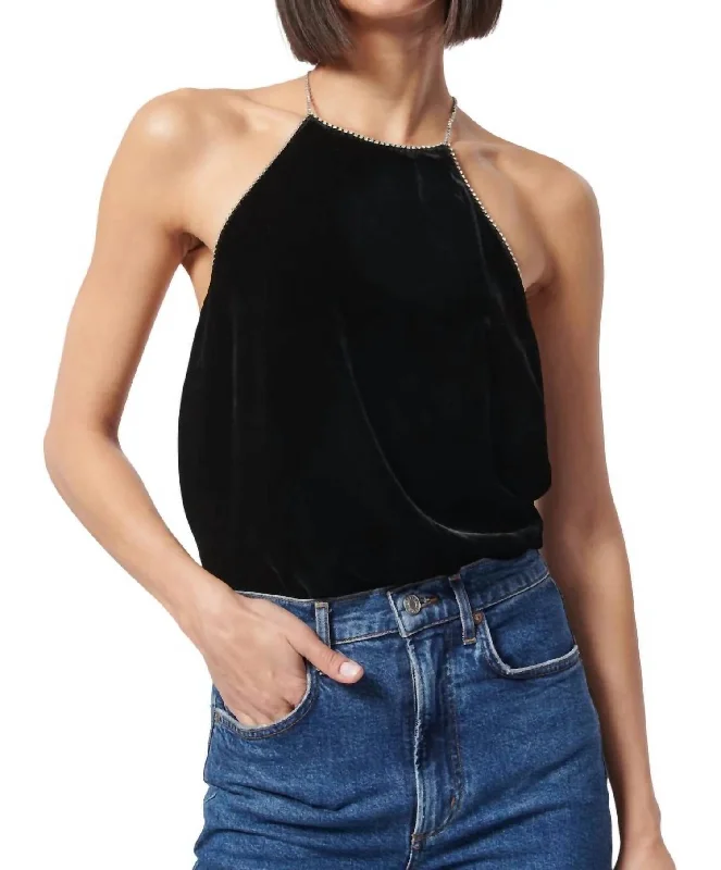 Nashra Velvet Cami Top In BlackCamisoleGeo