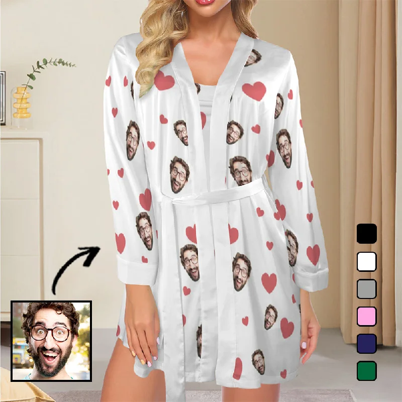 Custom Face Love Print Pajama Set Personalized Women's Pajama Robe&Camisole Sleep DressCamisoleDragon