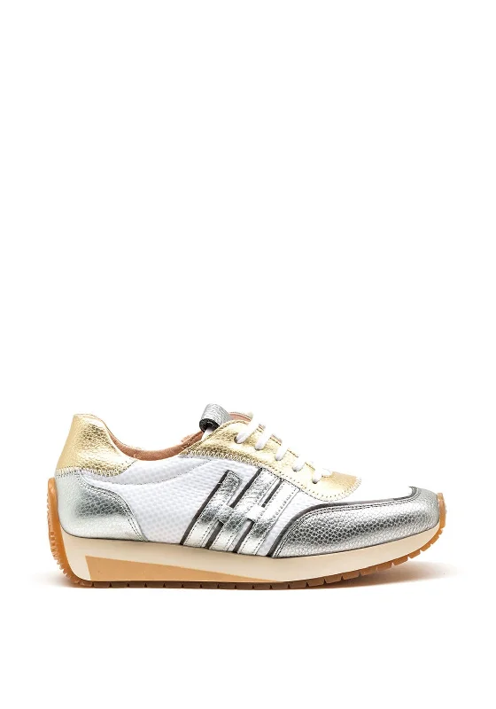 Hispanitas Leather Mesh Mix Trainers, Silver & Gold