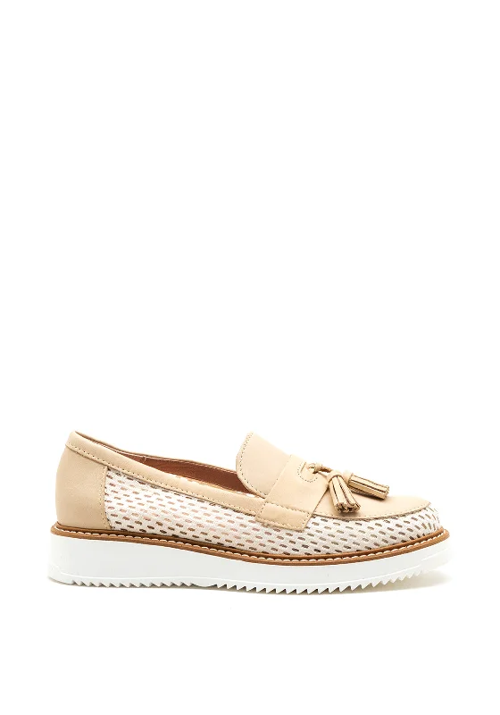 Pitillos Leather Mesh Tassel Loafers, Beige