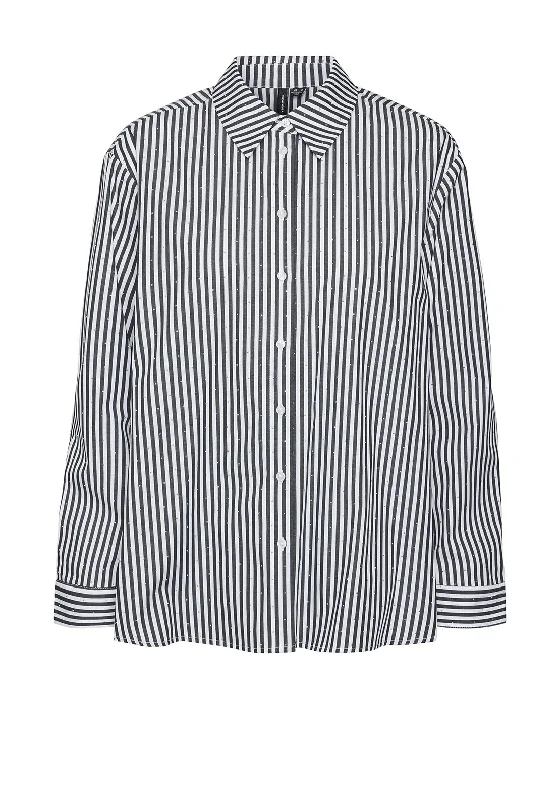 Vero Moda Inge Rhinestone Striped Shirt, NavyHemp Shirts