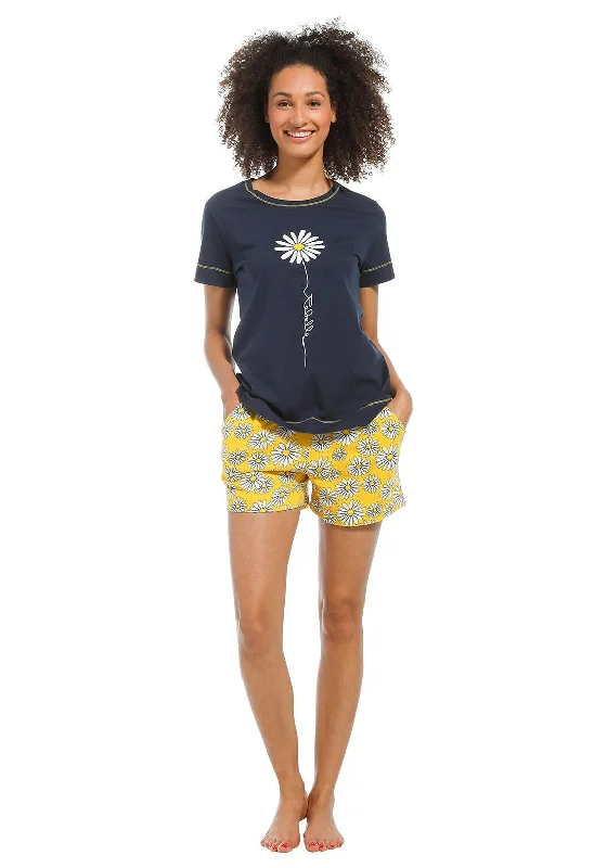 Rebelle Daisy Print Short Pyjama Set, Navy