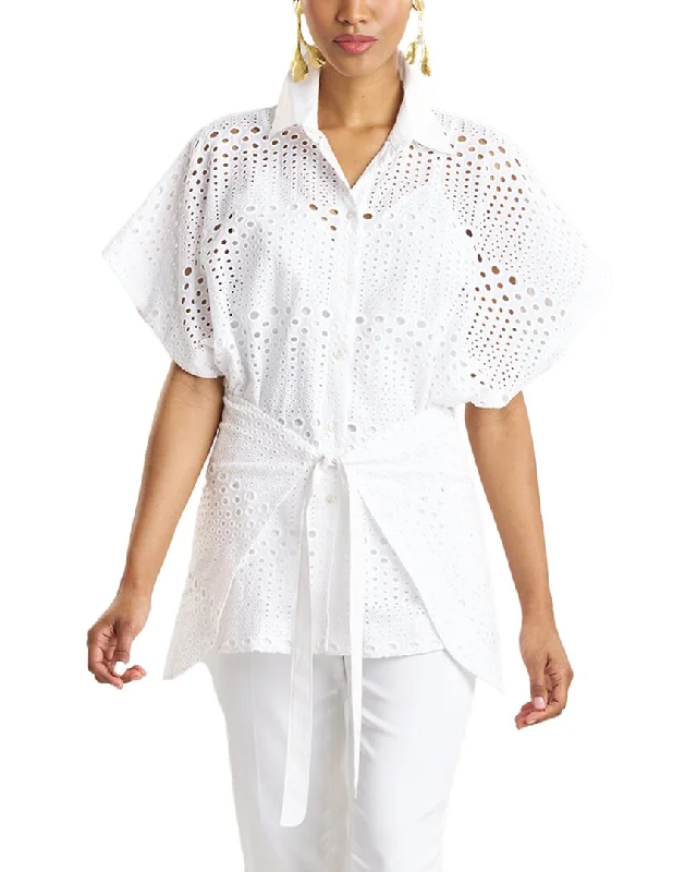 Natori Round Eyelet Kimono Wrap ShirtStudded Shirts