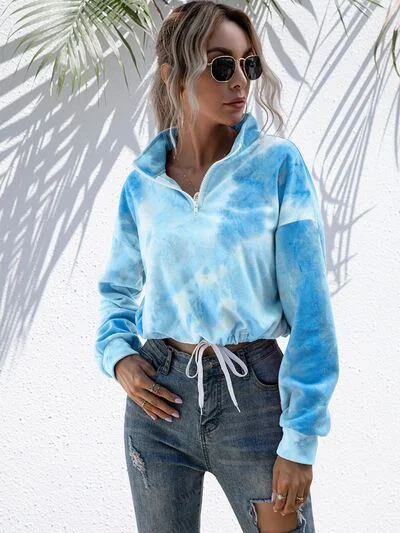 Pullover HoodiesTie-Dye Quarter Zip Dropped Shoulder Sweatshirt