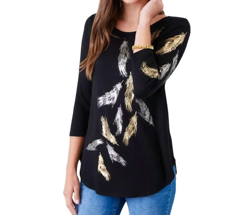 Printed Shirttail Top In BlackRibbed Cuff Shirts