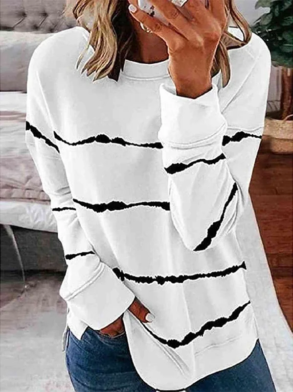 Workout SweatshirtsStriped Round Neck Sweatshirt