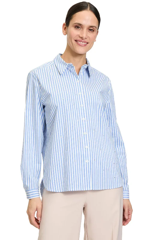 Betty Barclay Embellished Striped Shirt, Blue and WhitePocket Shirts