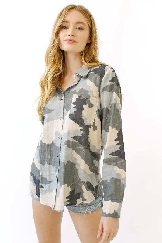 Camo Button Down Shirt | MYSTREE *30A JANUARY PREORDERCollaborative Shirts