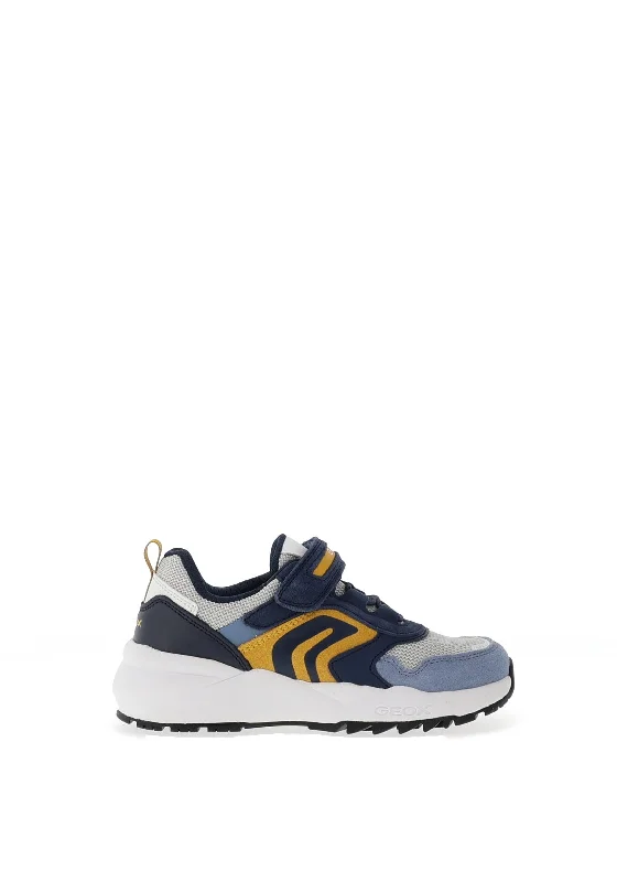 Geox Boys Heevok Suede and Mesh Velcro Trainers, Navy