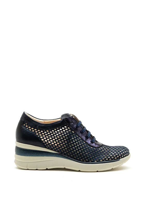 Pitillos Leather Mesh Panel Wedged Trainers, Navy