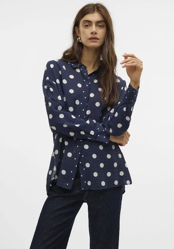 Vero Moda Kaya Polka Dot Shirt, NavyChambray Shirts