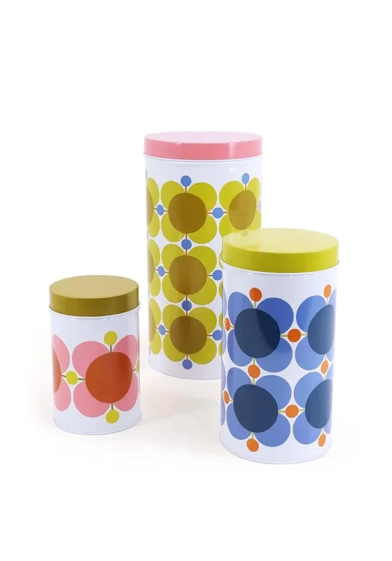 Orla Kiely Atomic Flower Set of 3 Cannister Tins, White Multi