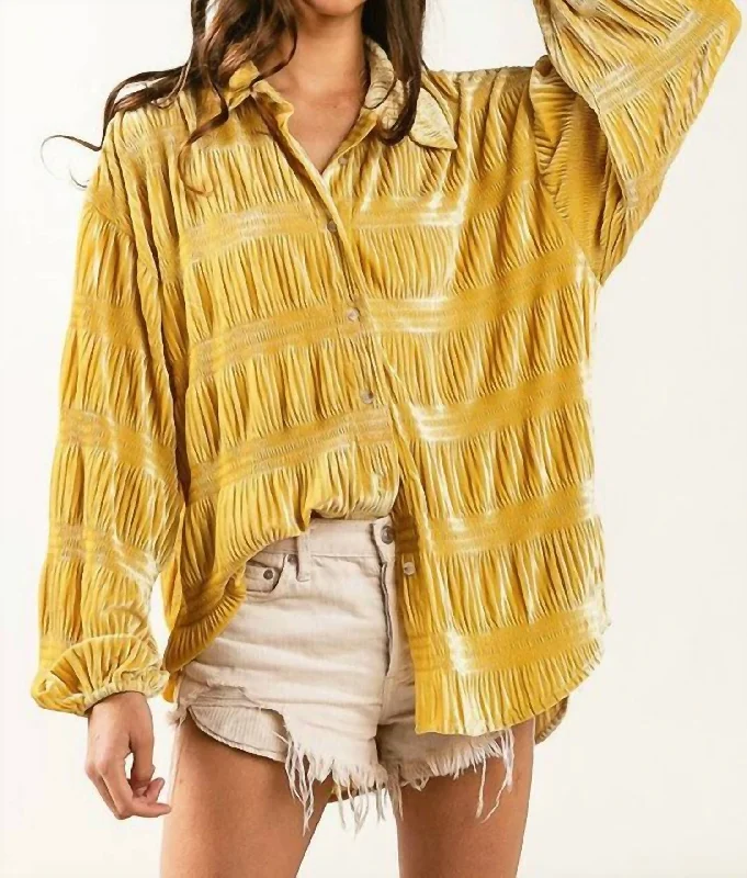 Textured Button-Up Shirt In YellowLeather-Paneled Shirts