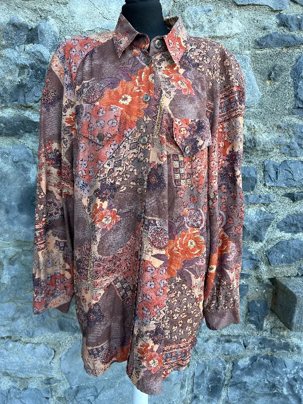 80s brown&orange shirt uk 18-20Designer Shirts