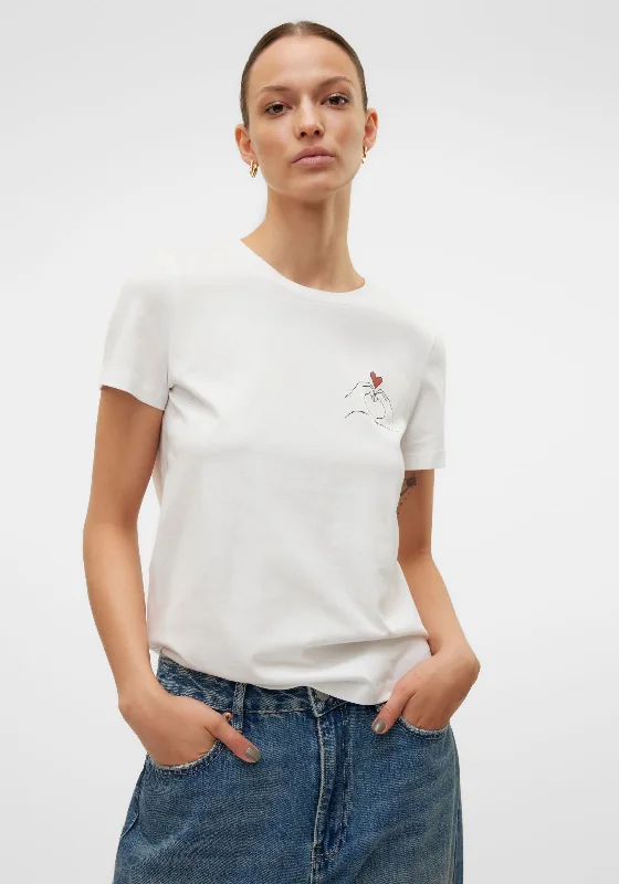 Vero Moda Viva Heart T Shirt, WhiteFloral Shirts