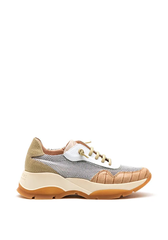 Hispanitas Leather & Mesh Mix Chunky Trainers, Beige Multi