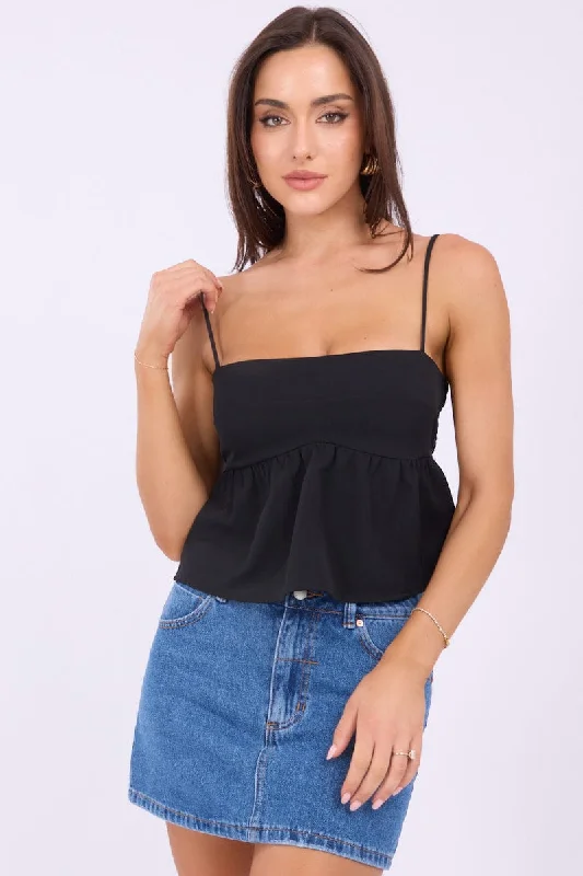 Black Peplum Cami Sleeveless BabydollCamisoleCore