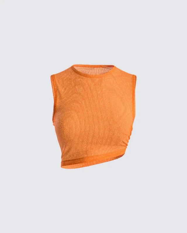 Leona Orange Mesh Asymmetrical Top