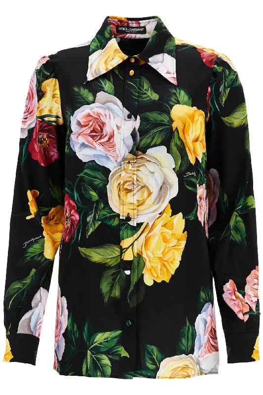 Dolce & Gabbana Women's Silk Shirt With Multicolo Roses And yellow ButtonsFishing Shirts