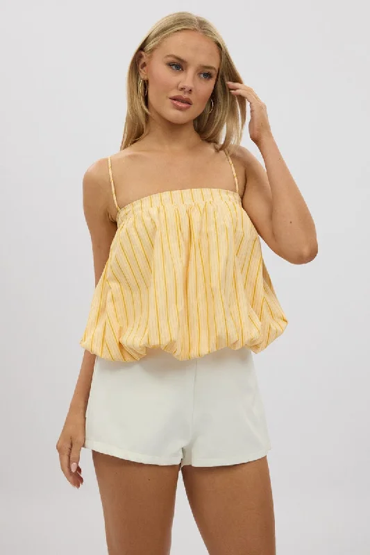 Yellow Stripe Bubble Cami Sleeveless Babydoll Balloon VolumeCamisoleVibe