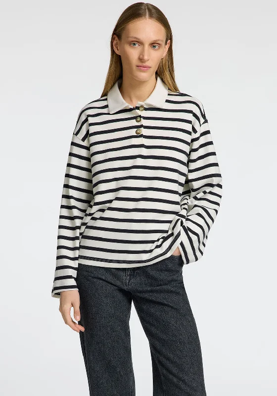 Selected Femme Wada Striped Rugby Shirt, Black and WhiteSatin Shirts