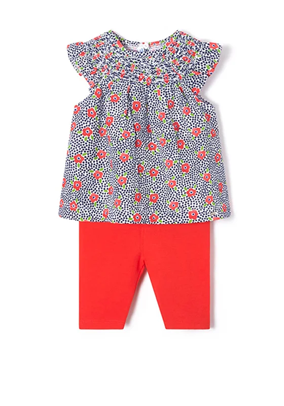 Mayoral Baby Girl Floral Blouse and Legging Set, Red and Navy