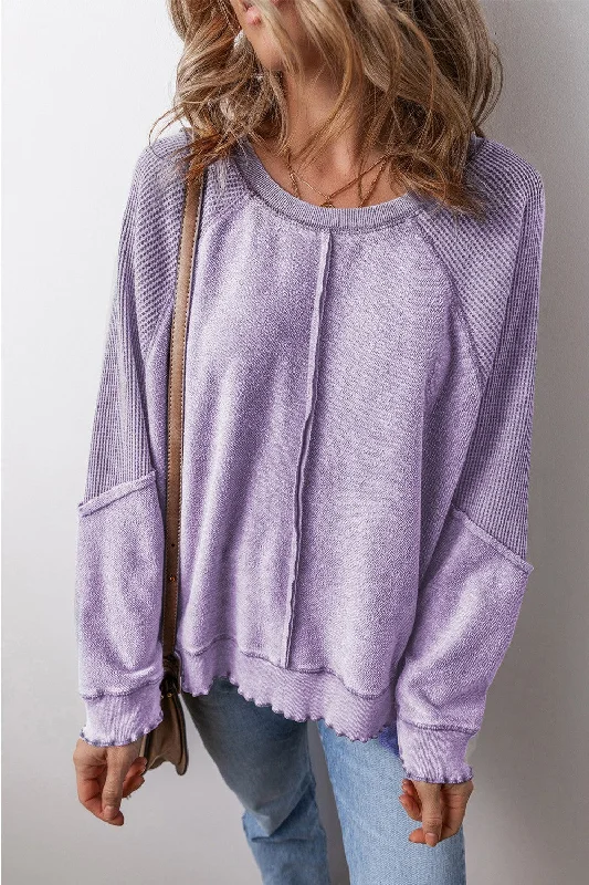 College SweatshirtsLavender L Round Neck Long Sleeve Sweatshirt