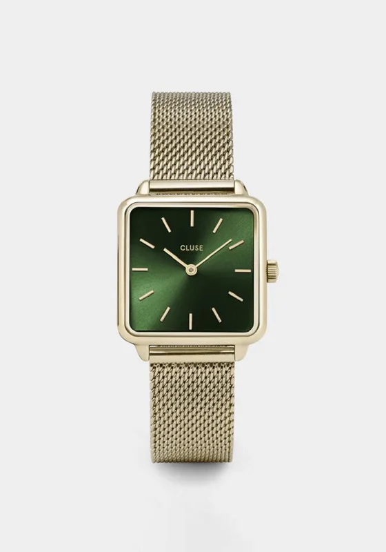 Cluse La Tétragone Mesh Strap Watch, Green & Gold