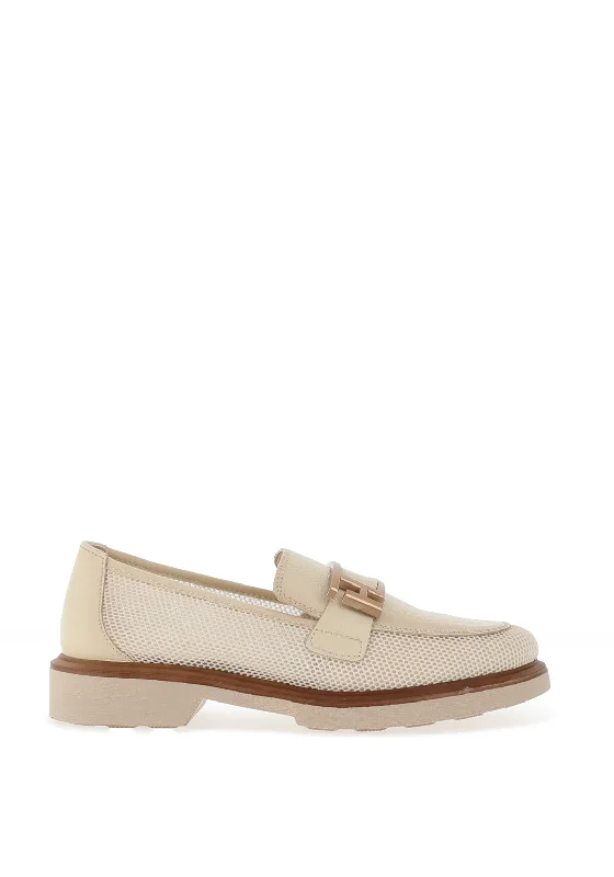 Hispanitas Leather Mesh Side Loafers, Latte