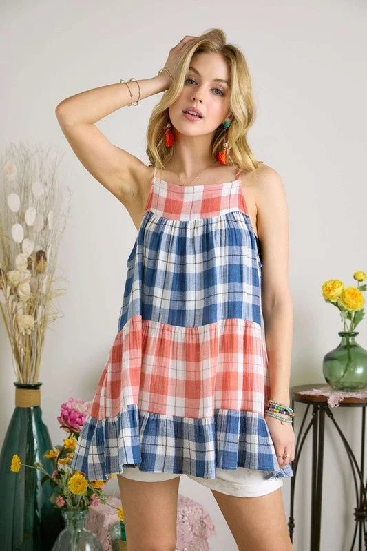 ADORA Plaid Tiered Babydoll CamiCamisoleOrbit