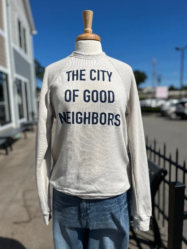 Skateboard SweatshirtsThe City of Good Neighbors Sweatshirt - Putty/Navy