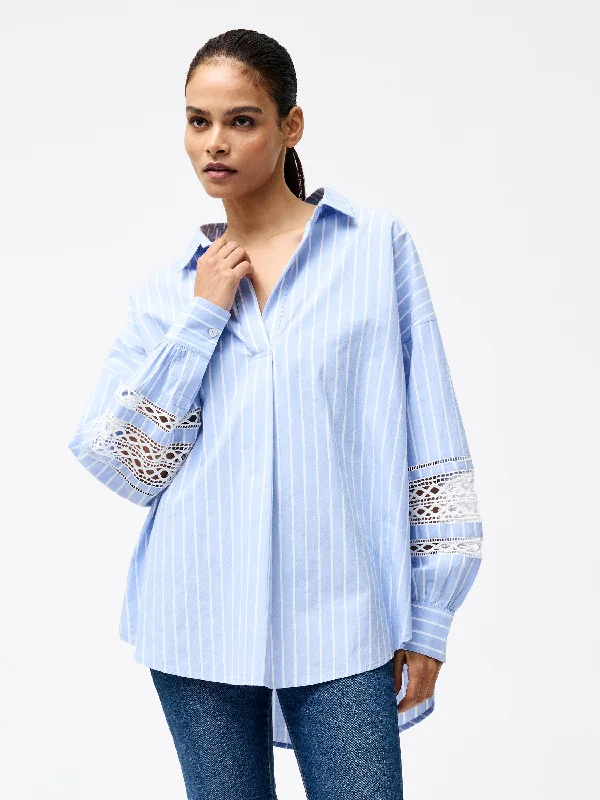 Cambria Cotton Stripe Embroidered Popover ShirtPolka Dot Shirts