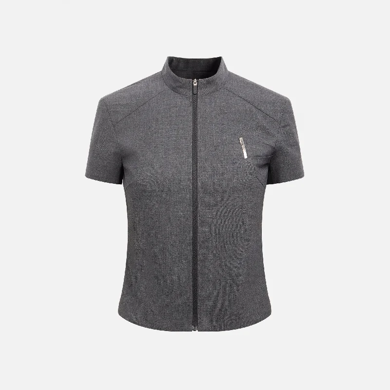 Hyein Seo Zip Shirt With Pin - Dark GreyWool Shirts